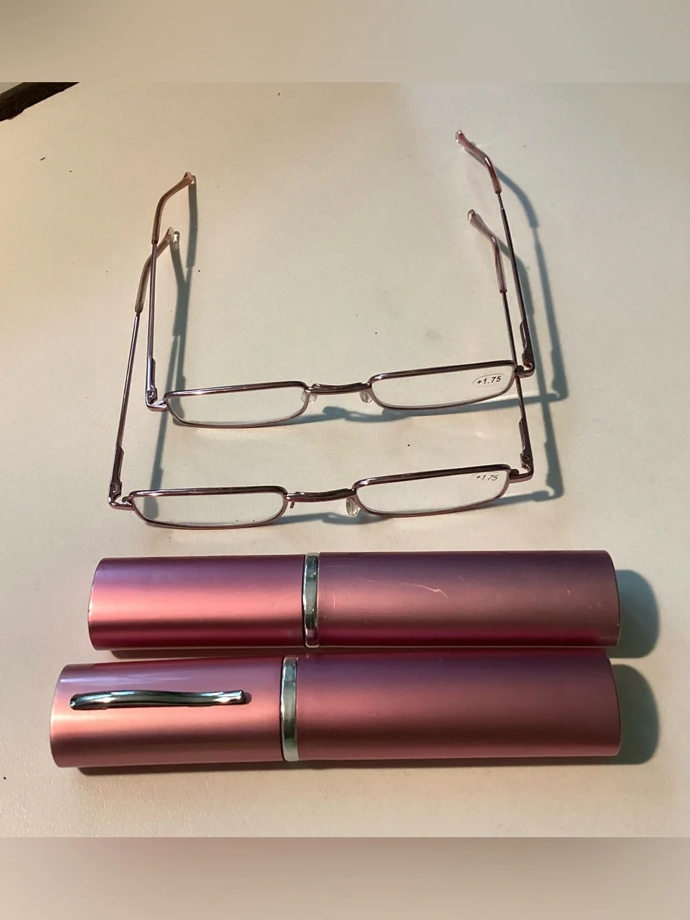 2 Compact slim pink reading glasses 1.75 with case